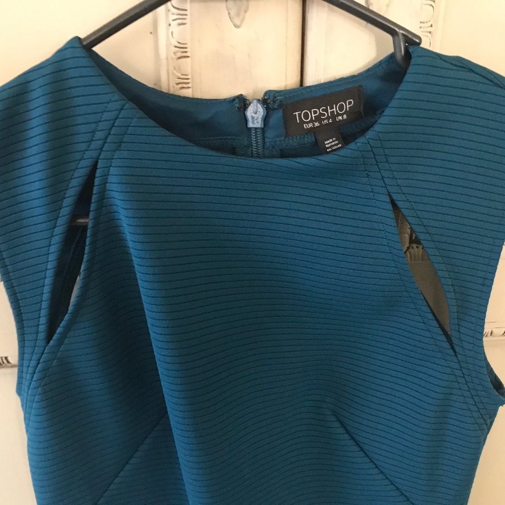 Topshop Shoulder Splice Ribbed Body-Con Dress Teal - Picture 5 of 7
